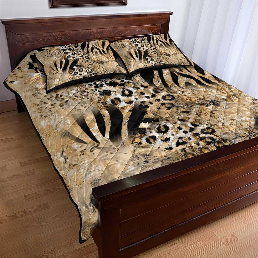 African Wild Animal Skins Quilt Bed Set Zebra Tiger Leopard Mix Skin - African Pride