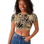 African Wild Animal Skins Raglan Cropped T shirt Zebra Tiger Leopard Mix Skin - African Pride