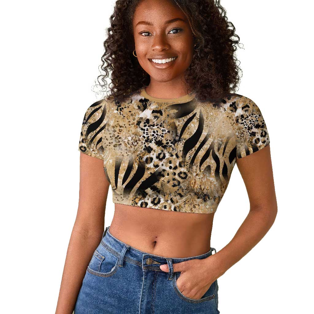 African Wild Animal Skins Raglan Cropped T shirt Zebra Tiger Leopard Mix Skin - African Pride