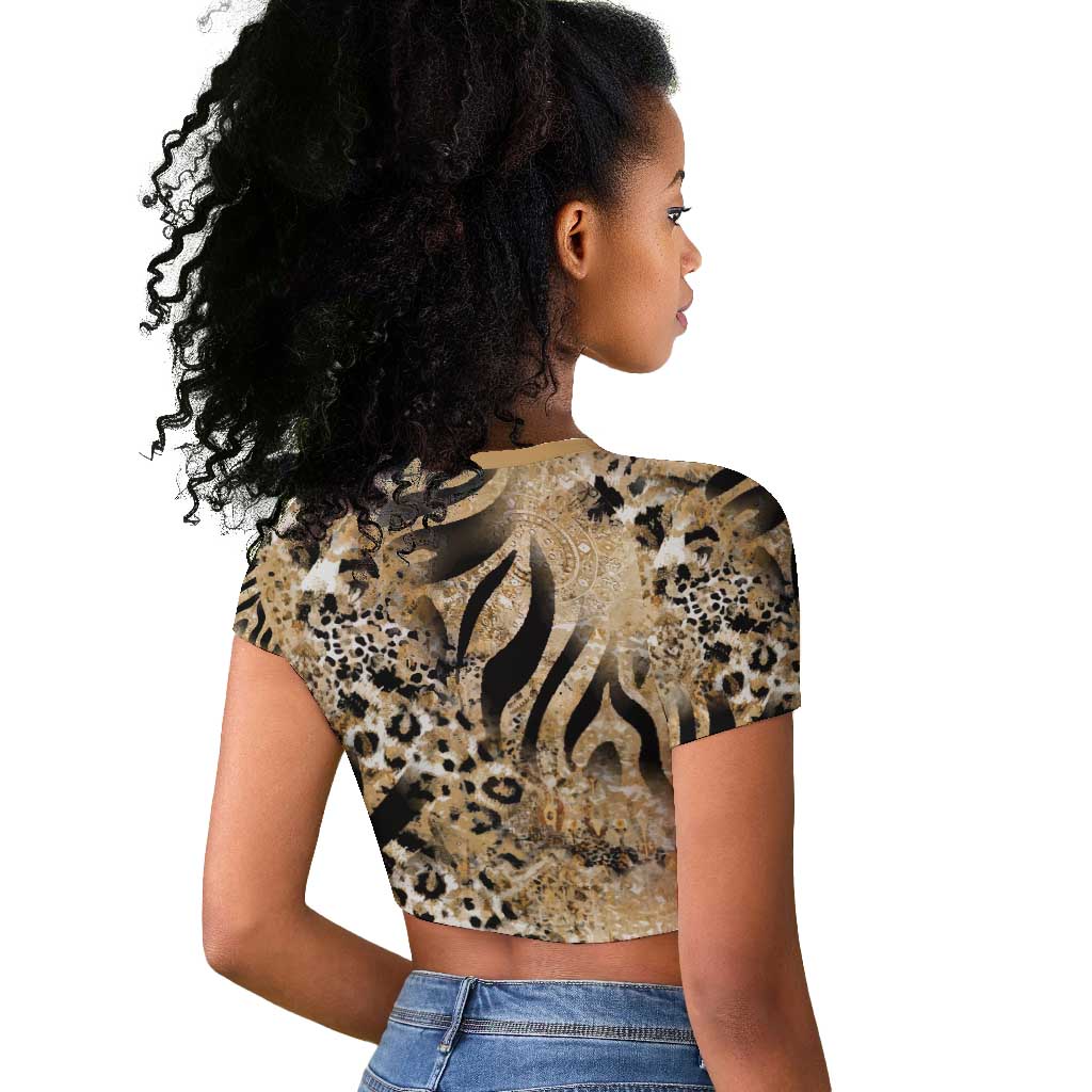 African Wild Animal Skins Raglan Cropped T shirt Zebra Tiger Leopard Mix Skin - African Pride