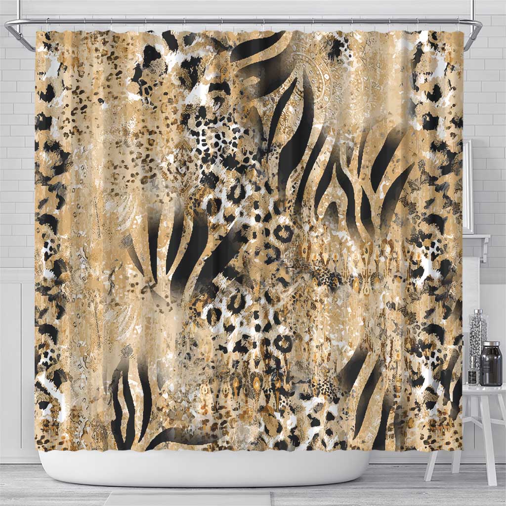 African Wild Animal Skins Shower Curtain Zebra Tiger Leopard Mix Skin - African Pride