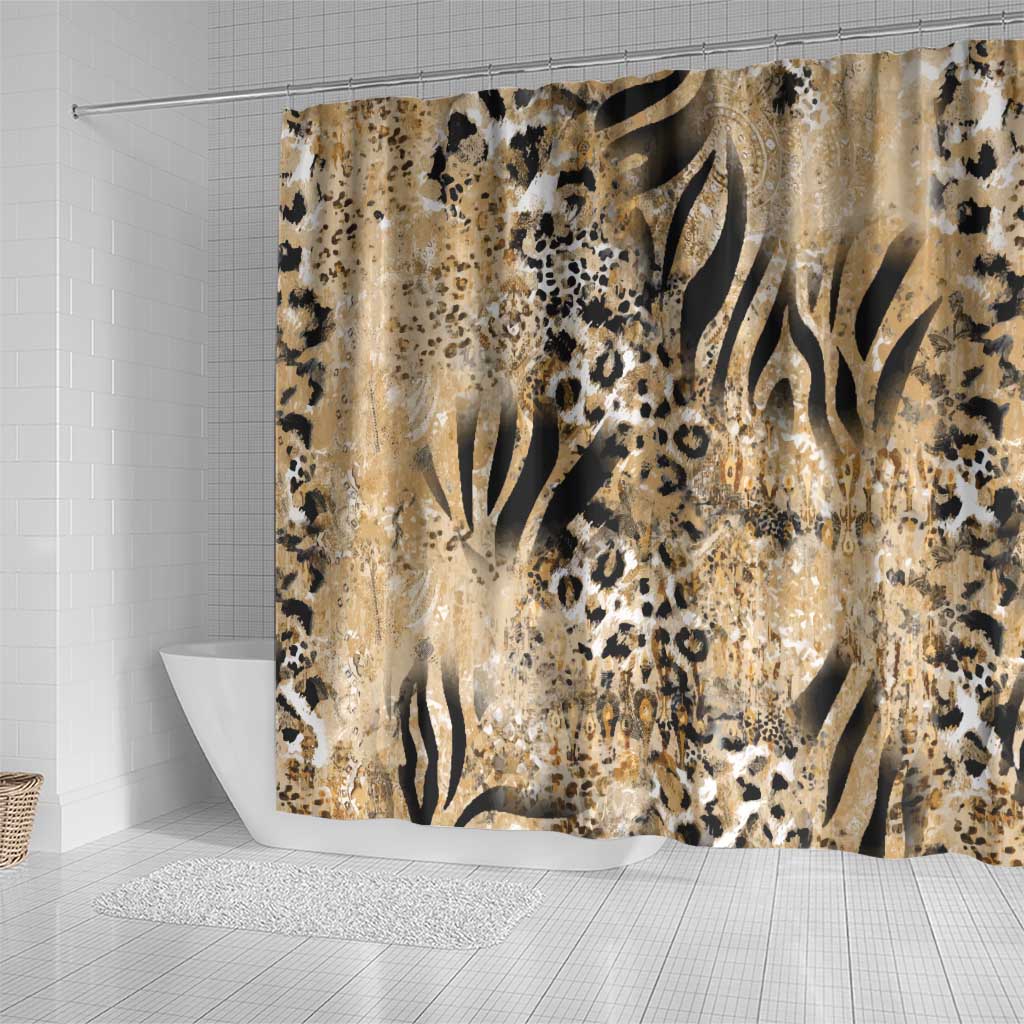 African Wild Animal Skins Shower Curtain Zebra Tiger Leopard Mix Skin - African Pride