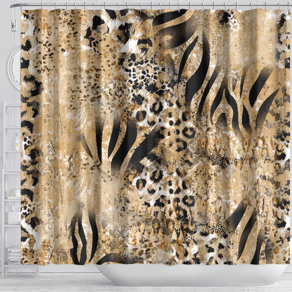 African Wild Animal Skins Shower Curtain Zebra Tiger Leopard Mix Skin - African Pride