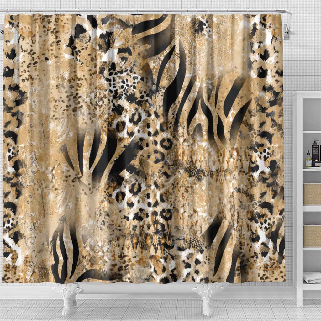 African Wild Animal Skins Shower Curtain Zebra Tiger Leopard Mix Skin - African Pride