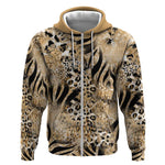 African Wild Animal Skins Zip Hoodie Zebra Tiger Leopard Mix Skin - African Pride