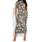 African Wild Animal Skins Short Sleeve Bodycon Dress Snake and Crocodile Mix Skin - African Pride