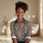 African Wild Animal Skins Women Casual Shirt Vintage Snake Skin Pattern - African Pride