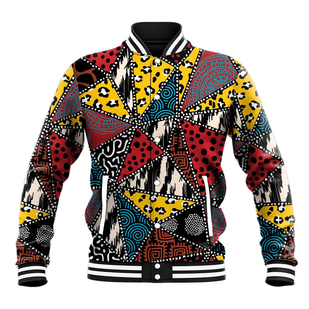 African Wild Animal Skins Baseball Jacket Triangles Pattern Afro Pattern Style - African Pride