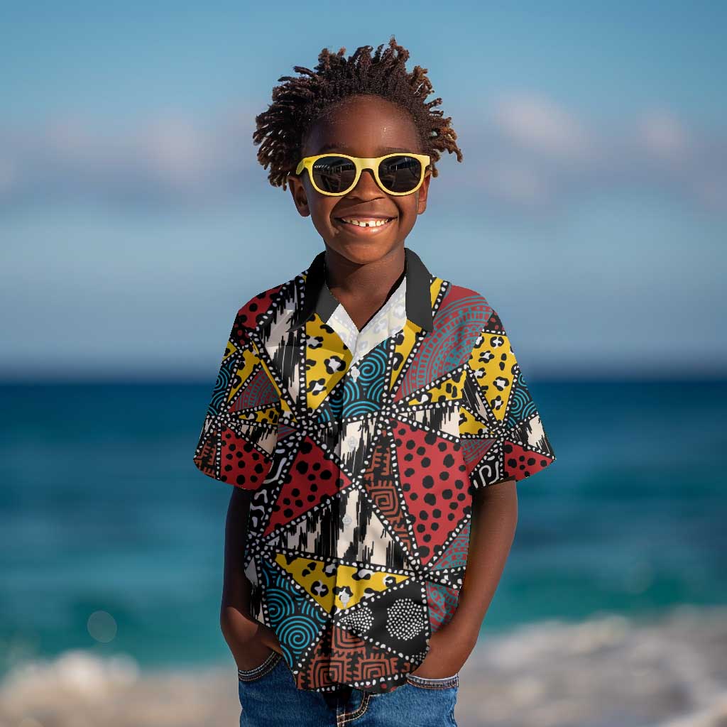 African Wild Animal Skins Kid Hawaiian Shirt Triangles Pattern Afro Pattern Style - African Pride