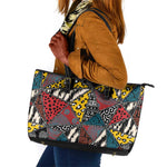 African Wild Animal Skins Leather Tote Bag Triangles Pattern Afro Pattern Style - African Pride