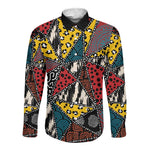 African Wild Animal Skins Long Sleeve Button Shirt Triangles Pattern Afro Pattern Style - African Pride