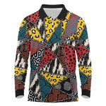 African Wild Animal Skins Long Sleeve Polo Shirt Triangles Pattern Afro Pattern Style - African Pride