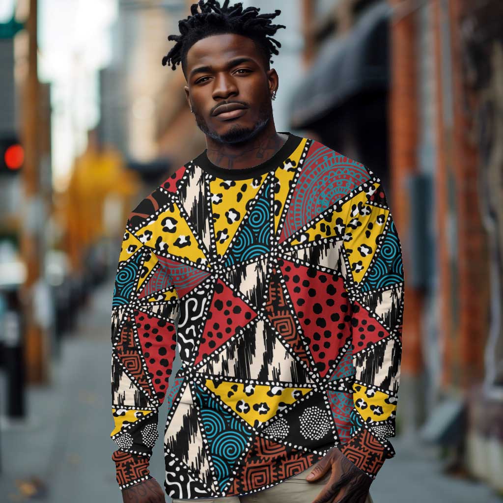 African Wild Animal Skins Long Sleeve Shirt Triangles Pattern Afro Pattern Style - African Pride