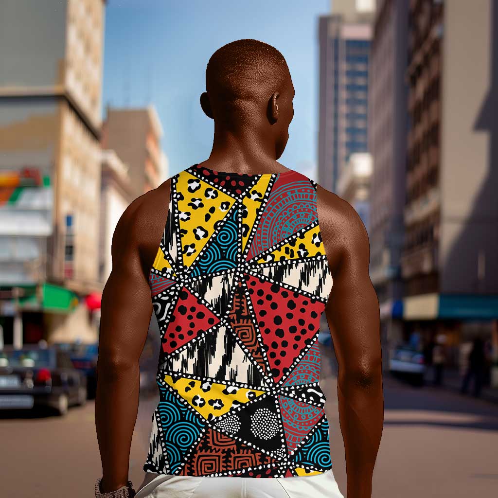 African Wild Animal Skins Men Tank Top Triangles Pattern Afro Pattern Style - African Pride
