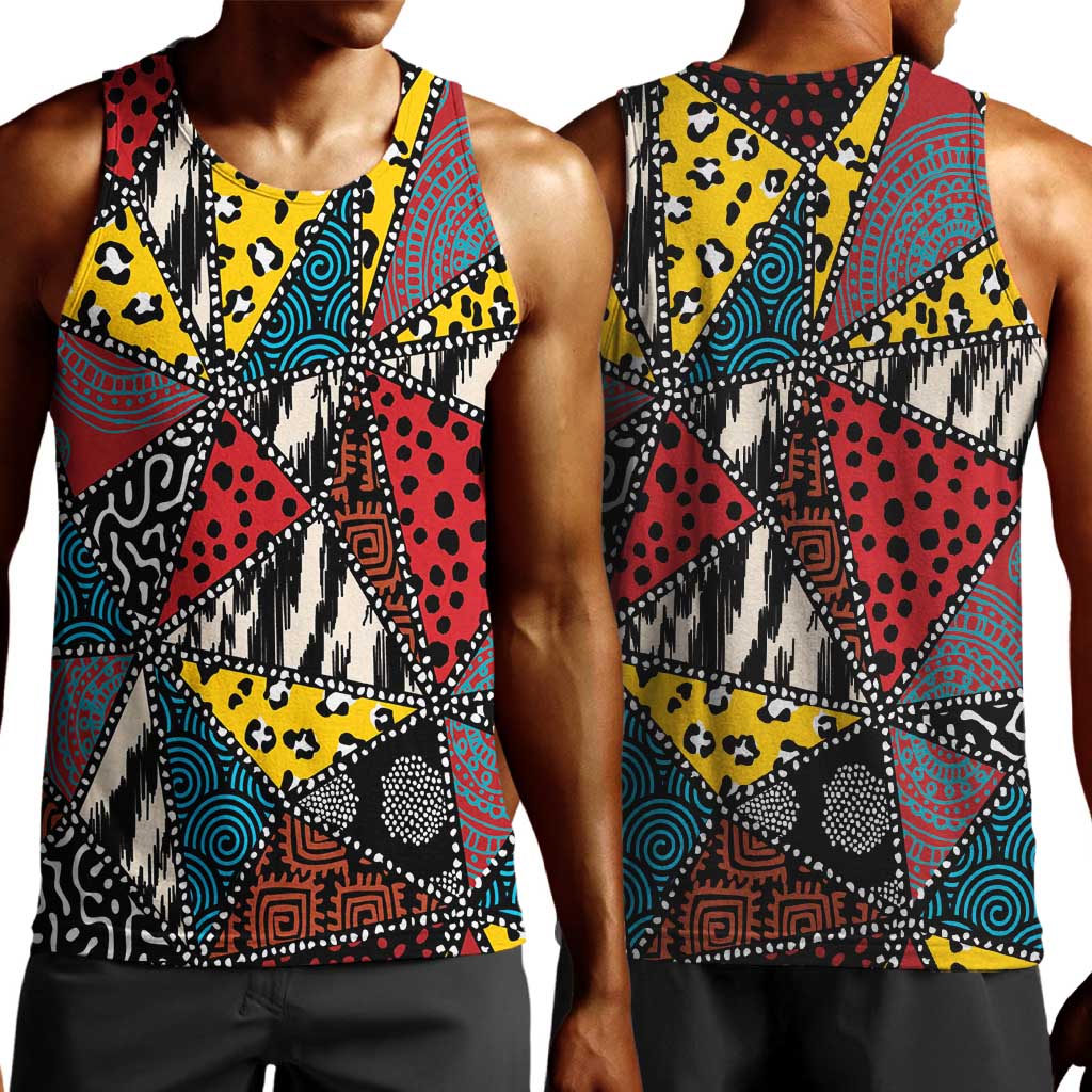 African Wild Animal Skins Men Tank Top Triangles Pattern Afro Pattern Style - African Pride