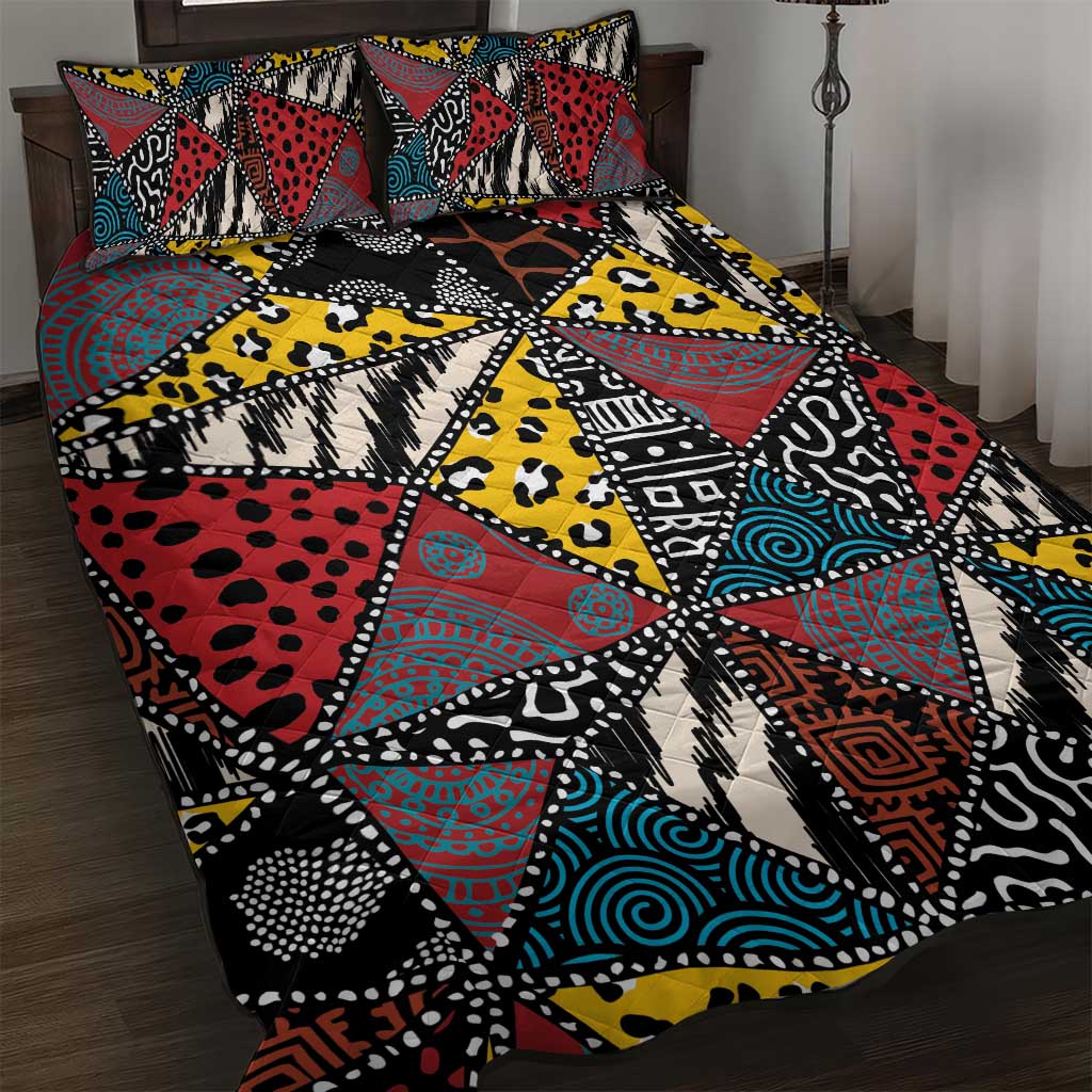 African Wild Animal Skins Quilt Bed Set Triangles Pattern Afro Pattern Style - African Pride