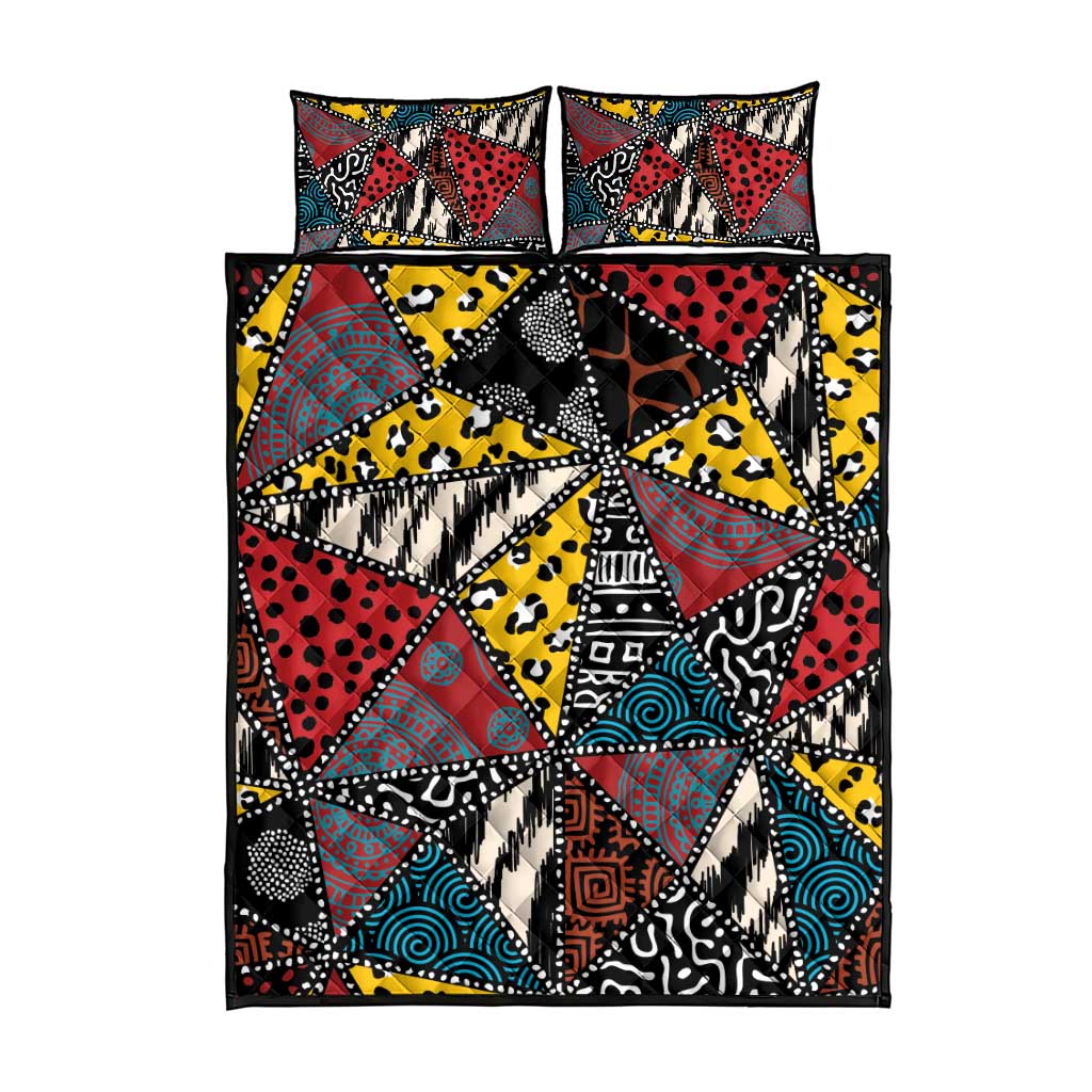African Wild Animal Skins Quilt Bed Set Triangles Pattern Afro Pattern Style - African Pride