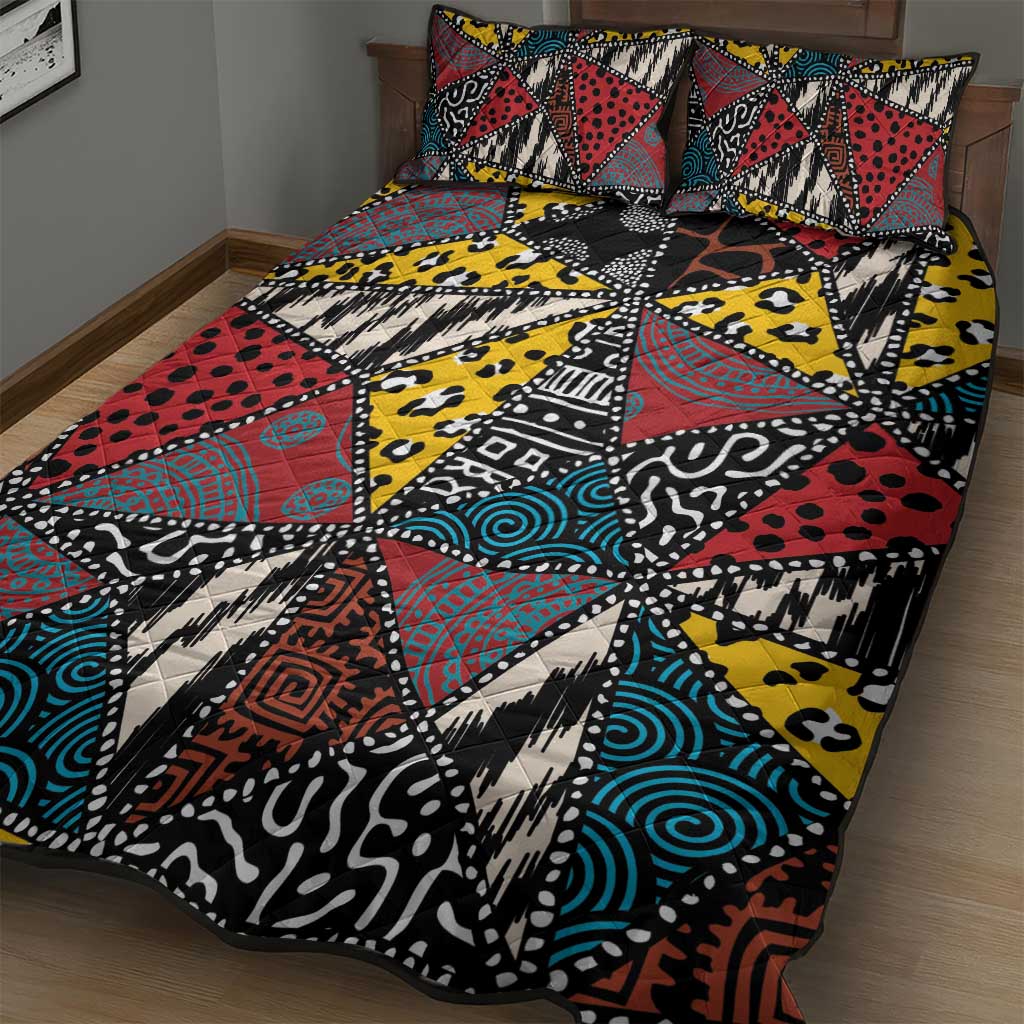 African Wild Animal Skins Quilt Bed Set Triangles Pattern Afro Pattern Style - African Pride