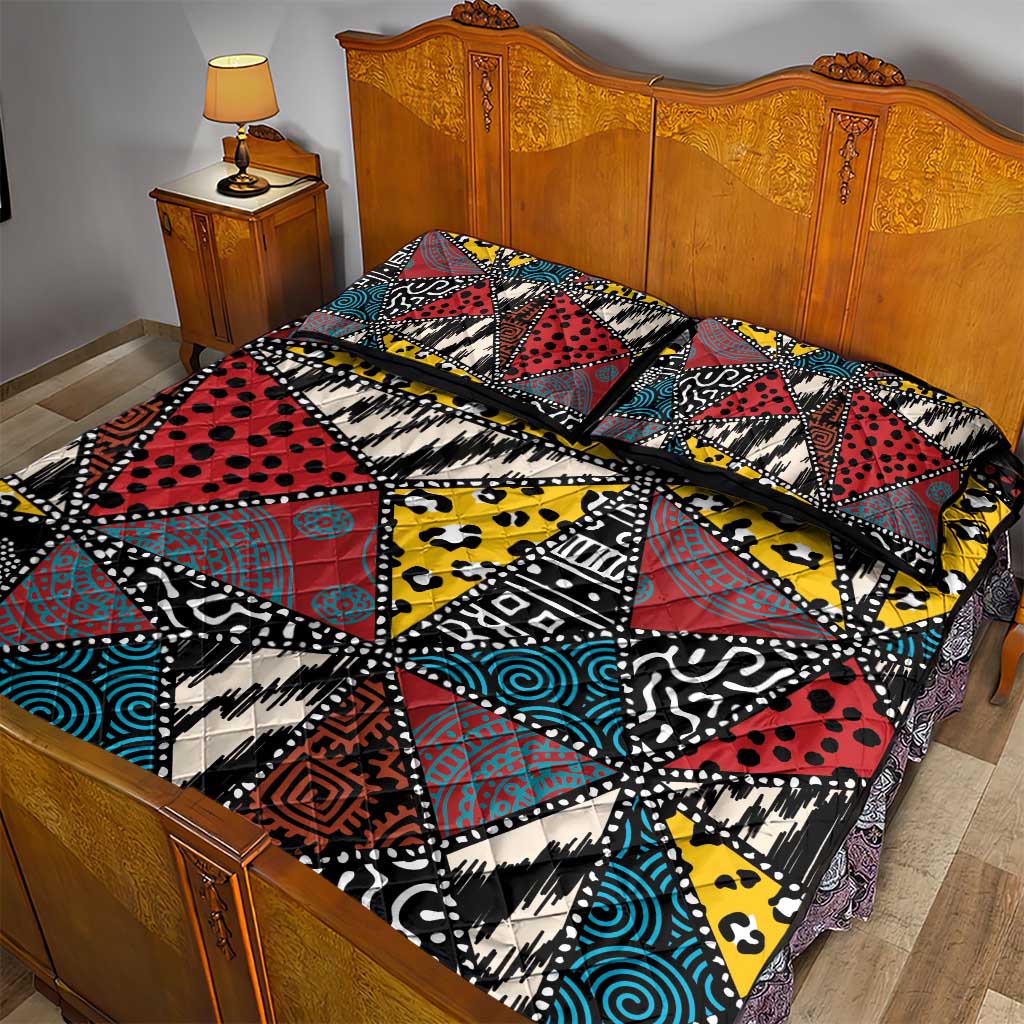 African Wild Animal Skins Quilt Bed Set Triangles Pattern Afro Pattern Style - African Pride