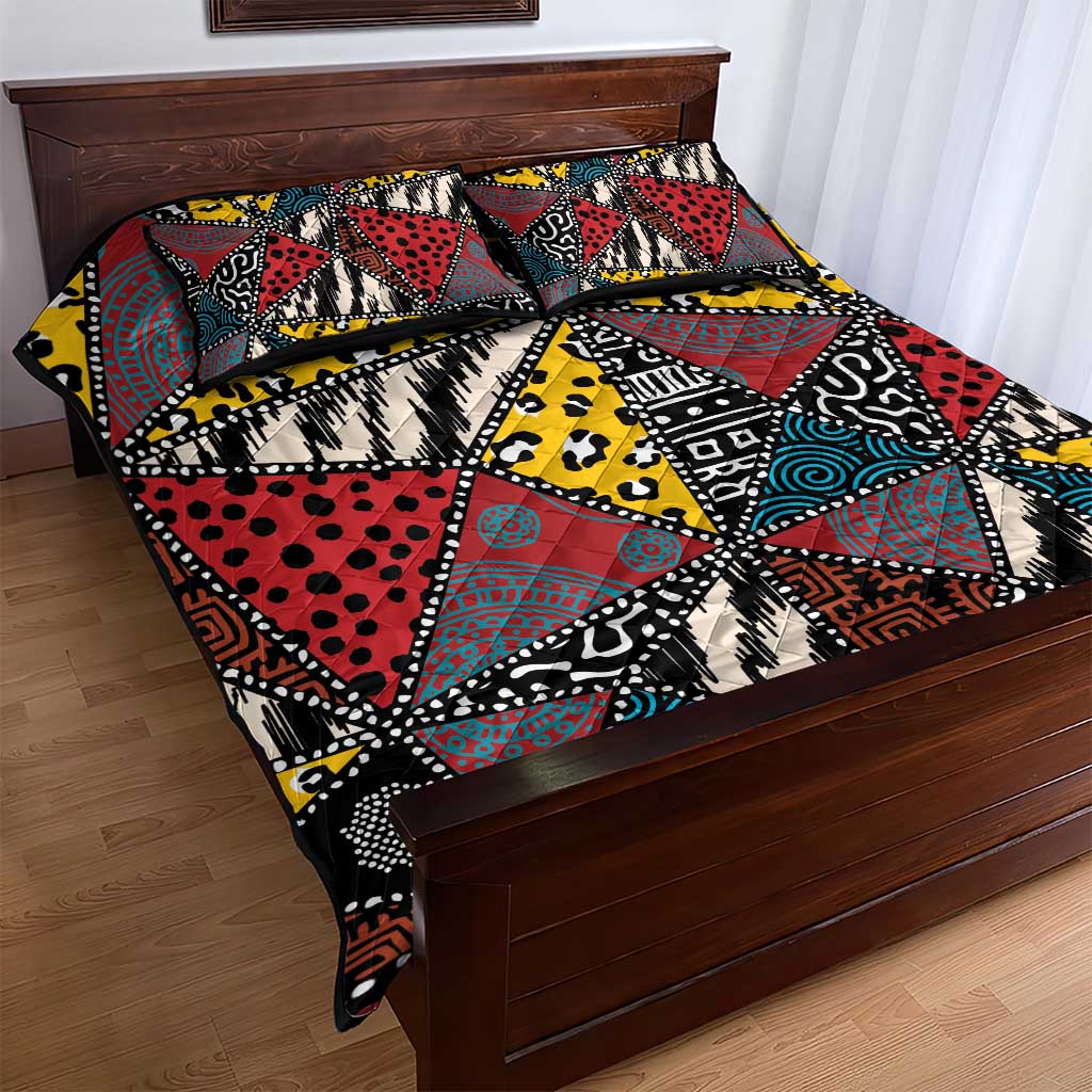 African Wild Animal Skins Quilt Bed Set Triangles Pattern Afro Pattern Style - African Pride