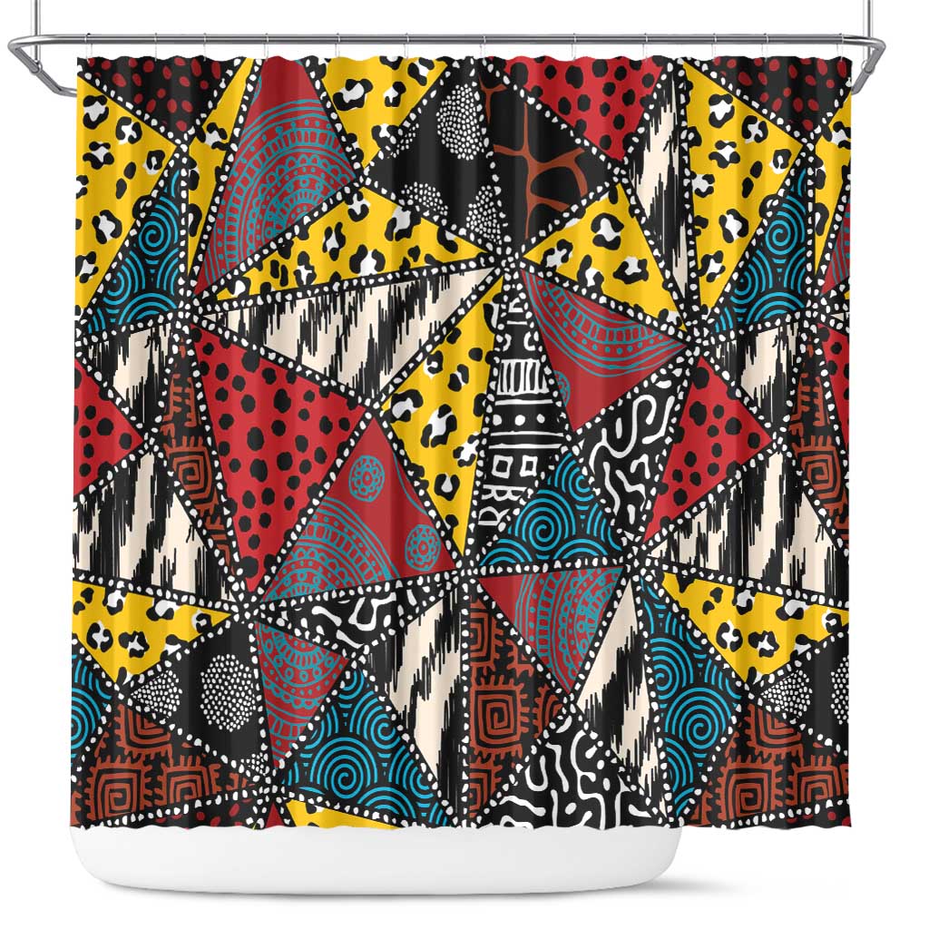 African Wild Animal Skins Shower Curtain Triangles Pattern Afro Pattern Style - African Pride