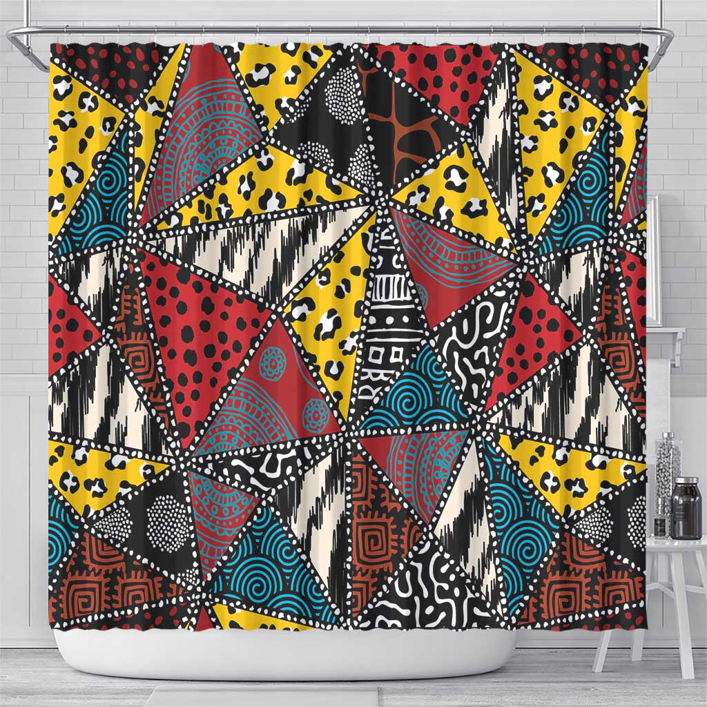 African Wild Animal Skins Shower Curtain Triangles Pattern Afro Pattern Style - African Pride