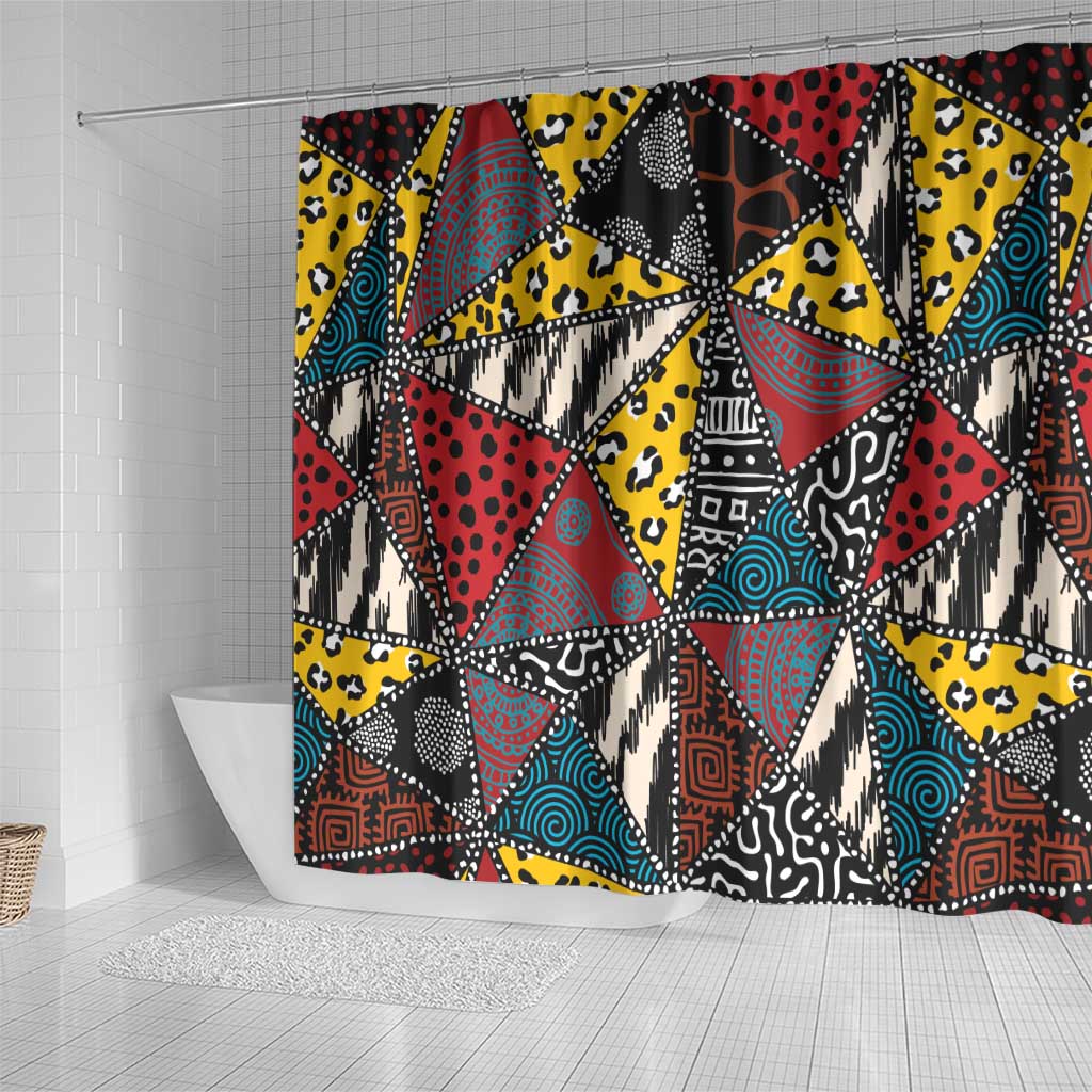 African Wild Animal Skins Shower Curtain Triangles Pattern Afro Pattern Style - African Pride