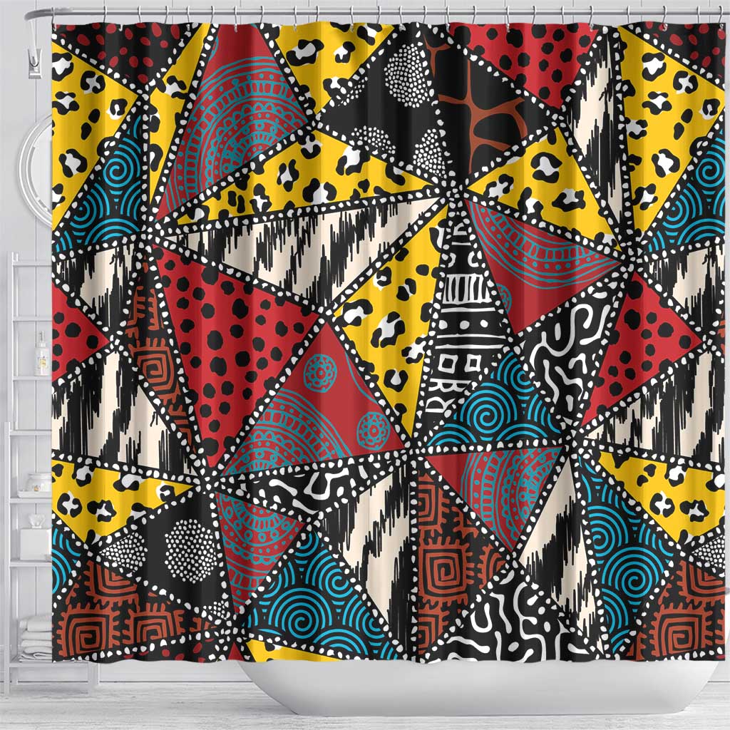 African Wild Animal Skins Shower Curtain Triangles Pattern Afro Pattern Style - African Pride