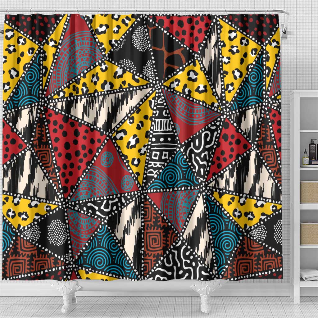 African Wild Animal Skins Shower Curtain Triangles Pattern Afro Pattern Style - African Pride