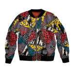 African Wild Animal Skins Sleeve Zip Bomber Jacket Triangles Pattern Afro Pattern Style - African Pride