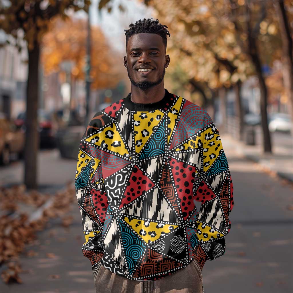 African Wild Animal Skins Sweatshirt Triangles Pattern Afro Pattern Style - African Pride