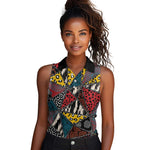 African Wild Animal Skins Women Sleeveless Polo Shirt Triangles Pattern Afro Pattern Style - African Pride