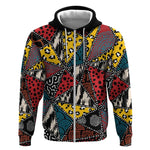 African Wild Animal Skins Zip Hoodie Triangles Pattern Afro Pattern Style - African Pride