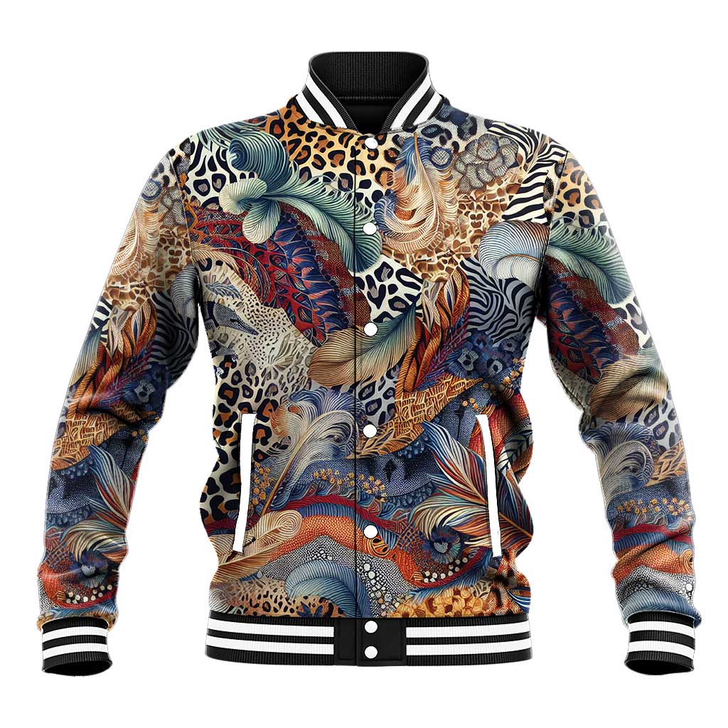African Wild Animal Skins Baseball Jacket Unique Leopard Zebra And Snake Patterns - African Pride