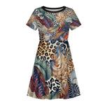 African Wild Animal Skins Kid Short Sleeve Dress Unique Leopard Zebra And Snake Patterns - African Pride