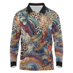 African Wild Animal Skins Long Sleeve Polo Shirt Unique Leopard Zebra And Snake Patterns - African Pride