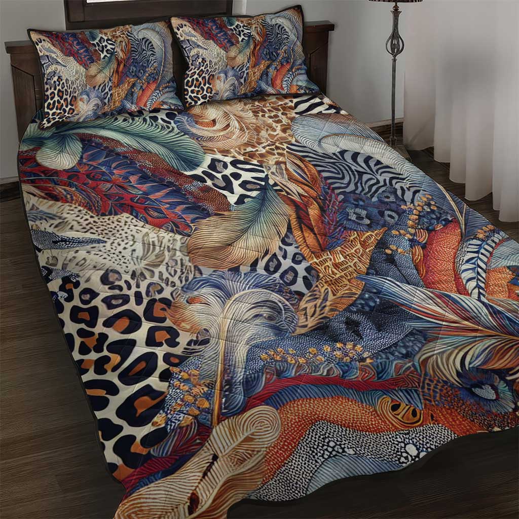 African Wild Animal Skins Quilt Bed Set Unique Leopard Zebra And Snake Patterns - African Pride