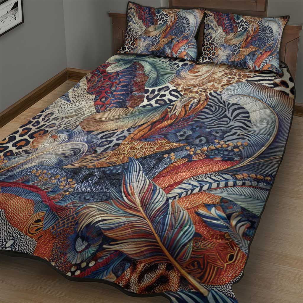 African Wild Animal Skins Quilt Bed Set Unique Leopard Zebra And Snake Patterns - African Pride