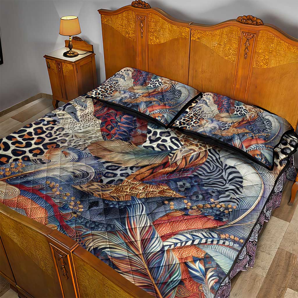 African Wild Animal Skins Quilt Bed Set Unique Leopard Zebra And Snake Patterns - African Pride