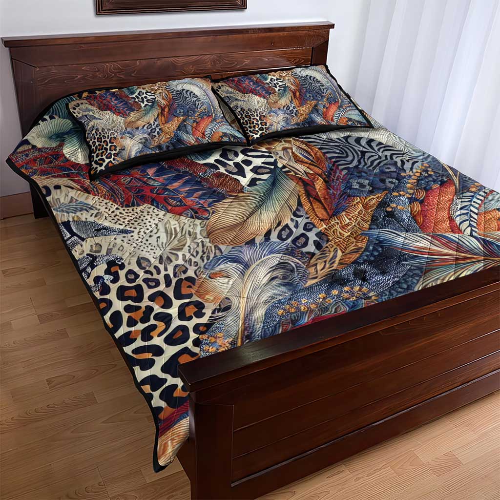 African Wild Animal Skins Quilt Bed Set Unique Leopard Zebra And Snake Patterns - African Pride