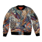 African Wild Animal Skins Sleeve Zip Bomber Jacket Unique Leopard Zebra And Snake Patterns - African Pride