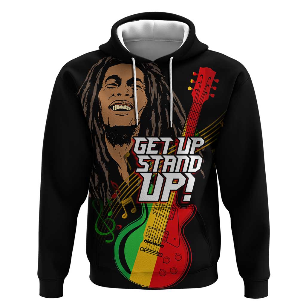 Legend Bob Get Up Stand Up Hoodie Black Jamaican Reggae Multicolored
