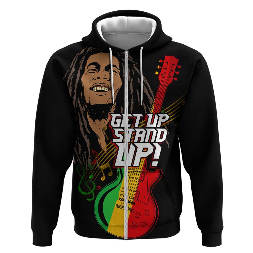 Legend Bob Get Up Stand Up Hoodie Black Jamaican Reggae Multicolored