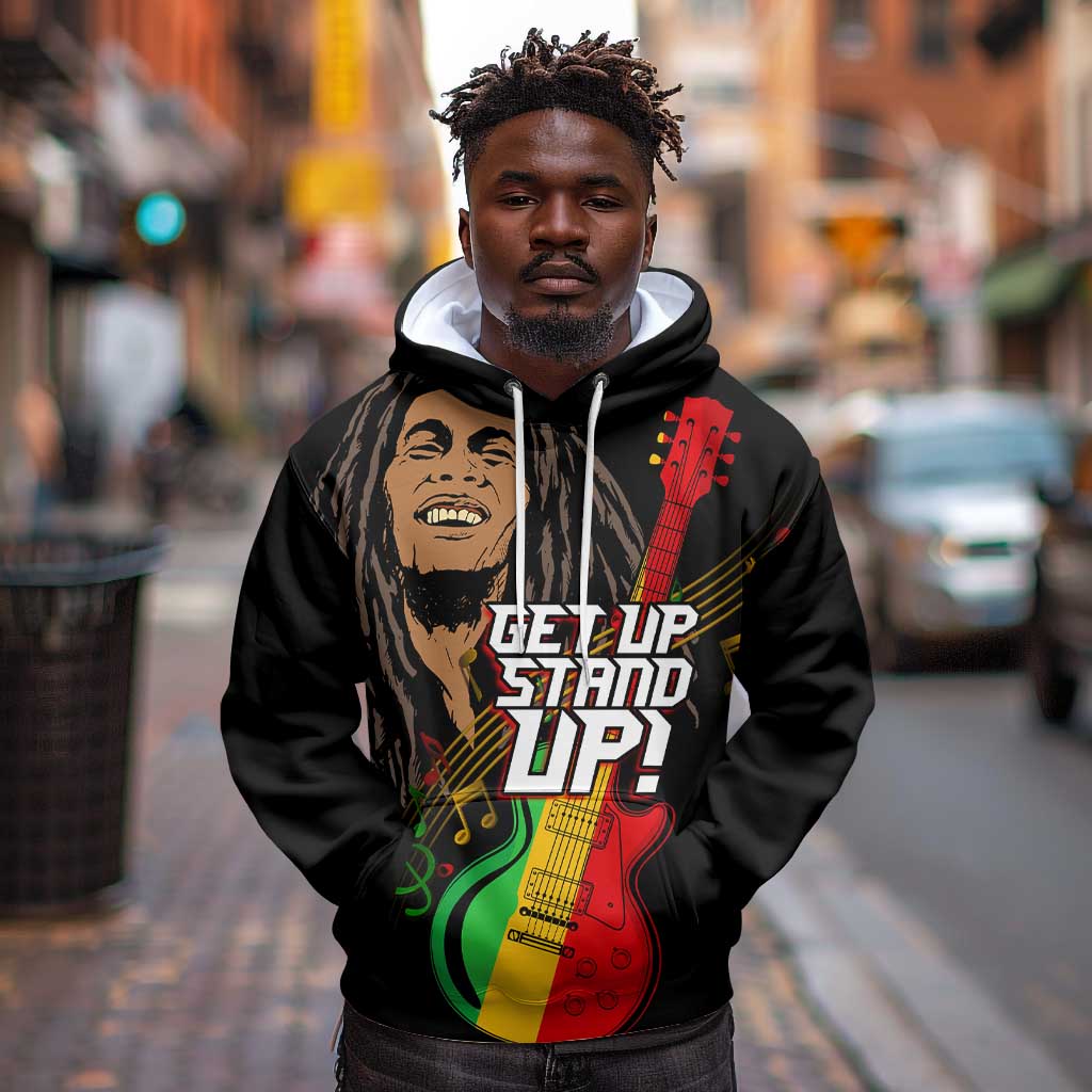 Legend Bob Get Up Stand Up Hoodie Black Jamaican Reggae Multicolored