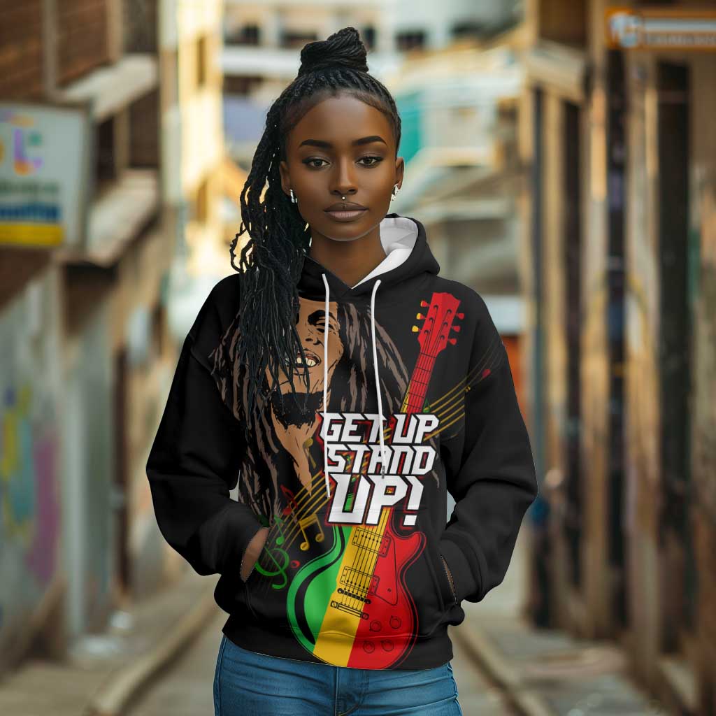 Legend Bob Get Up Stand Up Hoodie Black Jamaican Reggae Multicolored
