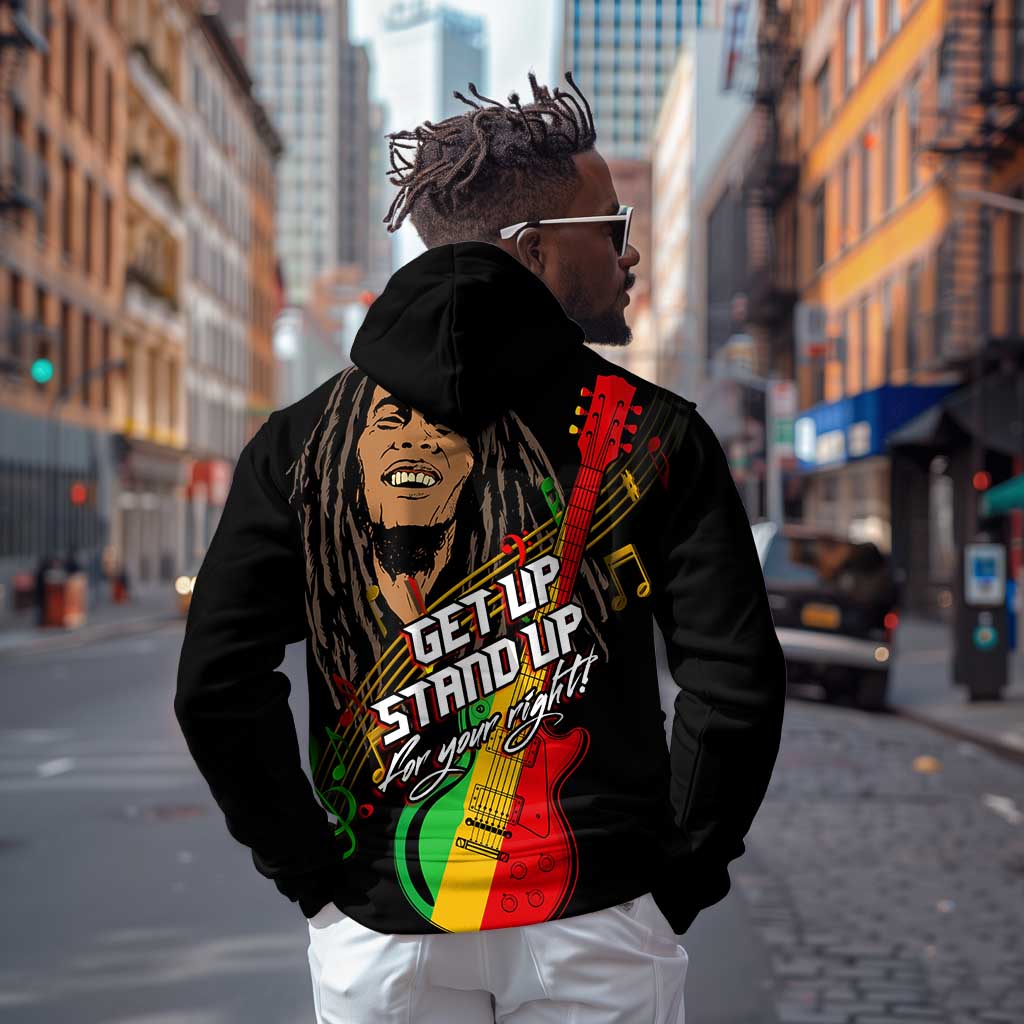 Legend Bob Get Up Stand Up Hoodie Black Jamaican Reggae Multicolored