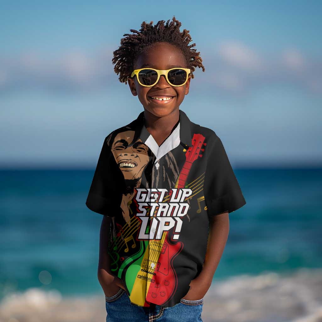 Legend Bob Get Up Stand Up Kid Hawaiian Shirt Black Jamaican Reggae Multicolored