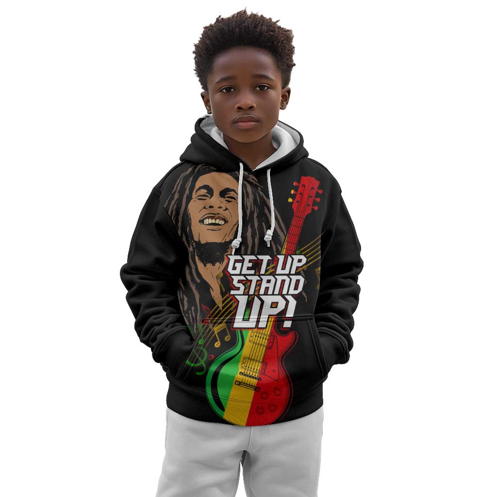 Legend Bob Get Up Stand Up Kid Hoodie Black Jamaican Reggae Multicolored