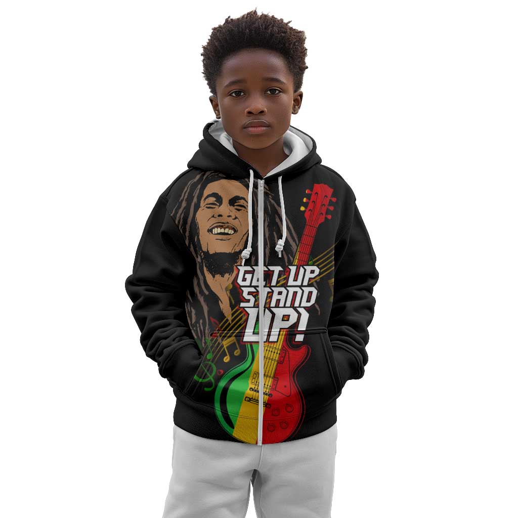 Legend Bob Get Up Stand Up Kid Hoodie Black Jamaican Reggae Multicolored