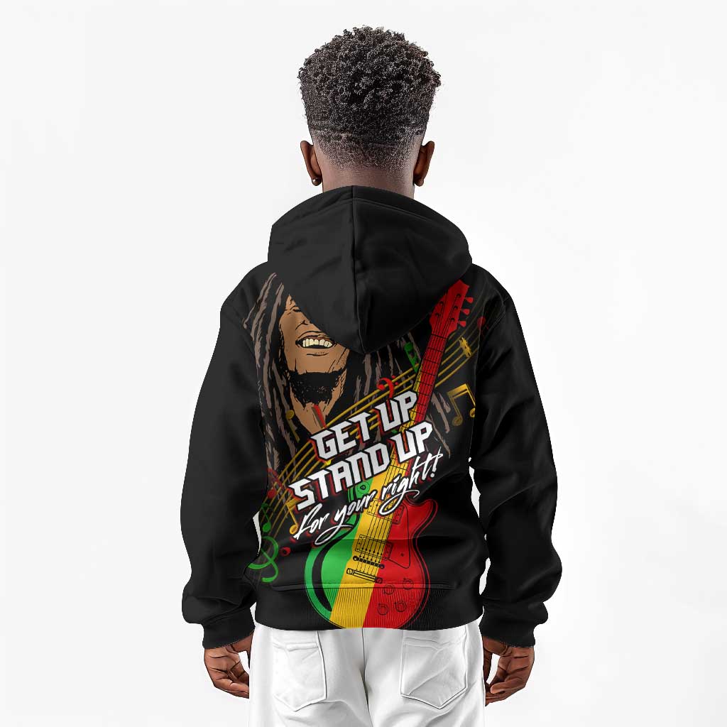 Legend Bob Get Up Stand Up Kid Hoodie Black Jamaican Reggae Multicolored
